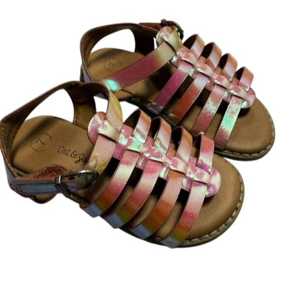 Cat & Jack Toddler Shanel Colorblock Fisherman Sandals Iridescent Sz 7T - Picture 2 of 7